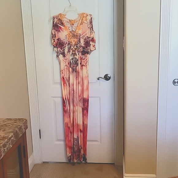 Maxi comfortable tie dye n peach,yellow,orange with brown.size small One World - Picture 2 of 10